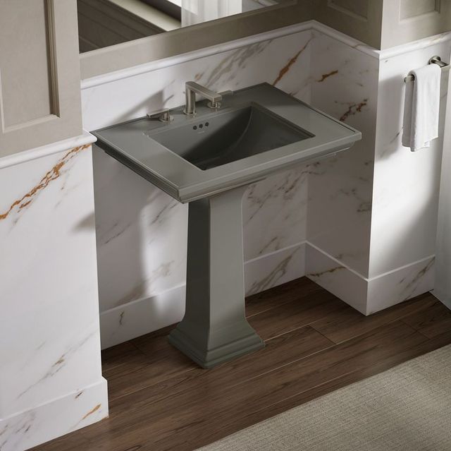 Kohler Memoirs® Stately Thunder Grey 30.75" 3 Faucet Holes Rectangular Pedestal Bathroom Sink-2
