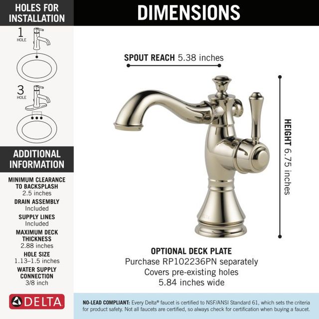 Delta Cassidy® Polished Nickel Single Handle Bathroom Faucet with Drain-4