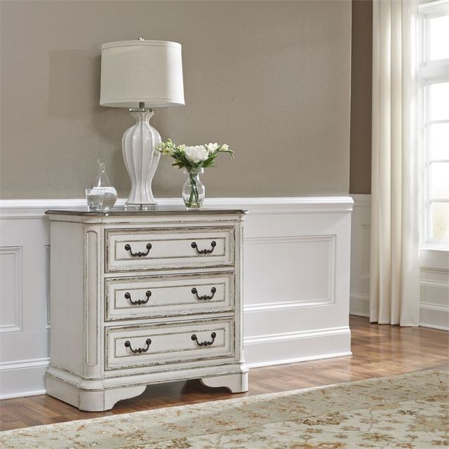 Liberty Furniture Magnolia Manor Antique White/Weathered Bark Bedside Chest with Charging Station-1