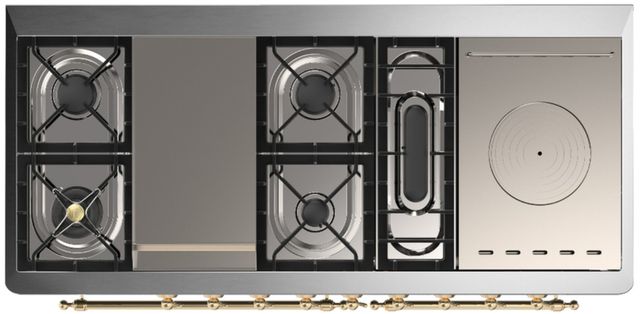 Ilve® Majestic III 60" Midnight Blue Pro Style Dual Fuel Natural Gas Range with French Top and Brass Trim-3