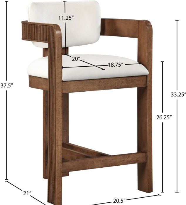 Meridian Furniture Sacha Cream/Brown Upholstered Counter Stool-2