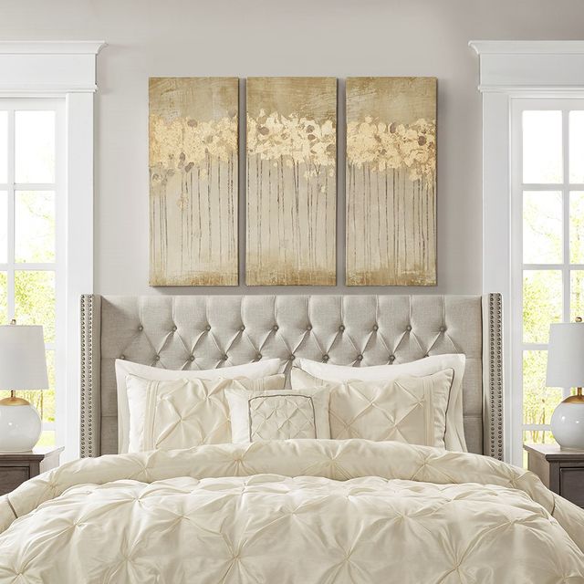 Olliix by Madison Park Taupe Set of 3 Sandy Forest Gel Coat Canvas with Gold Foil Embellishment-2