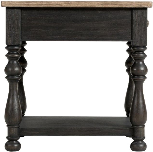 Riverside Furniture Barrington Antique Oak Chairside Table with Matte Black Base-2