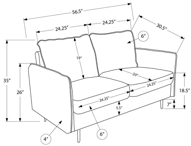 Monarch Specialties Inc. Beige 58" Loveseat with Black Metal Legs-2
