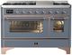 Ilve® Majestic III 48" Blue Gray Pro Style Dual Fuel Liquid Propane Range with Triple Glass Door and Copper Trim-0