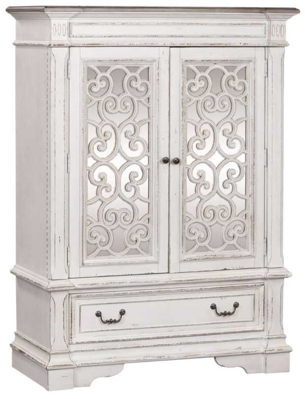 Liberty Furniture Abbey Park Antique White/Weathered Brown Mirrored Door Chest-0