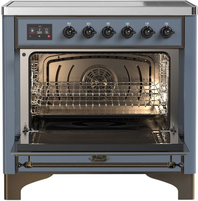 Ilve® Majestic III 36" Blue Gray Pro Style Induction Range with Triple Glass Door and Burnished Trim-1