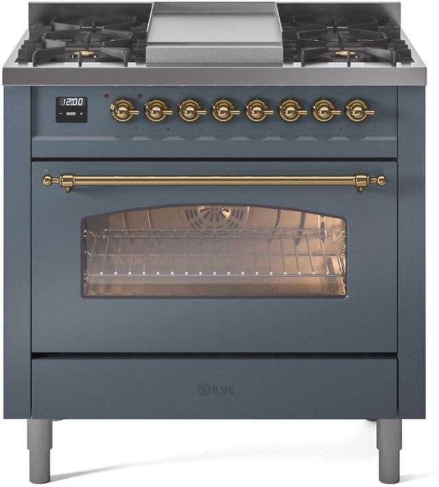 Ilve® Nostalgie II Series 36" Blue Gray Pro Style Dual Fuel Range-0
