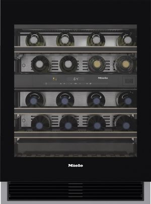 Front view of the Miele 24" Obsidian Black Wine Cooler