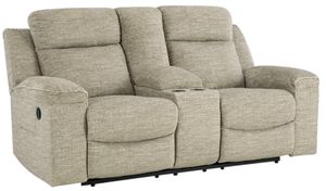 Front view of the Ashley® Evereast Pass Stone Manual Double Reclining Loveseat with Console
