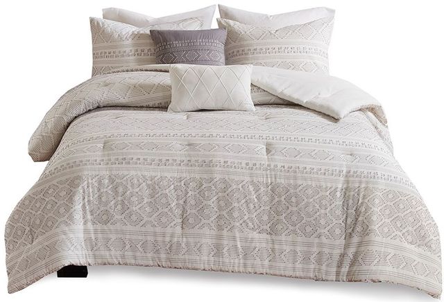 Olliix by Urban Habitat White/Grey Full/Queen Lizbeth 5 Piece Cotton Clip Jacquard Comforter Set-0