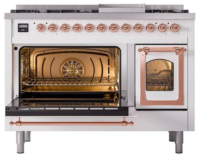 Ilve® Nostalgie II Noblesse 48'' Custom RAL Color Pro Style Dual Fuel Range with Copper Trim-3