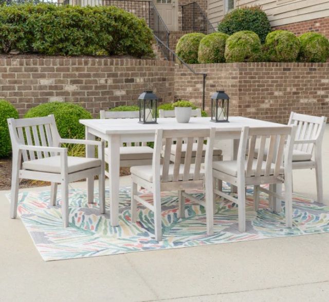 Linon Svana 7-Piece Natural Fabric/Wood Outdoor Dining Set-3