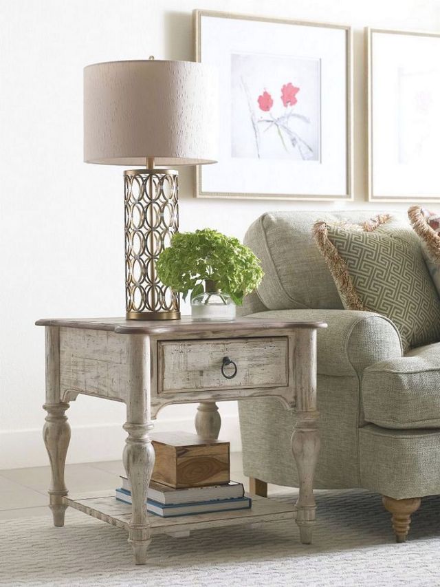 Kincaid® Weatherford Cornsilk Brown End Table with White Base-2