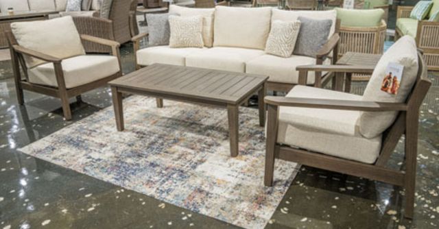 Signature Design by Ashley® Eden Reef Beige/Dark Brown Fabric/Wood/Wicker Outdoor Sofa with Cushion-2