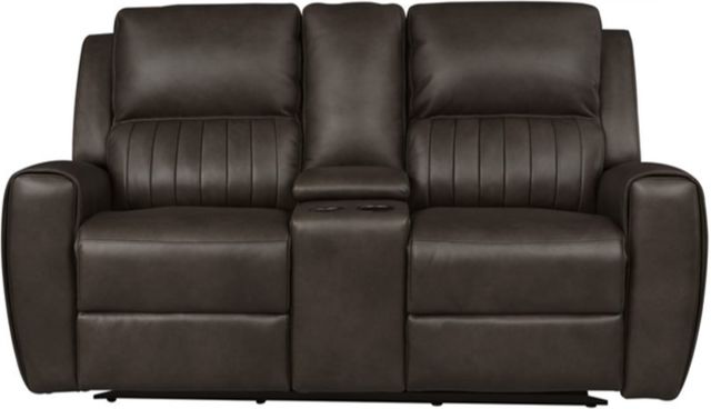 Bassett® Furniture Club Level Aberdeen Walnut Power Reclining Loveseat with Console-2