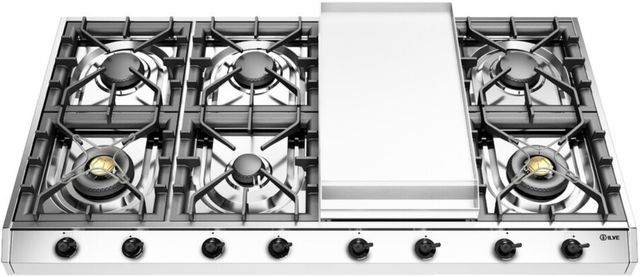 Ilve Nostalgie II 48” Stainless Steel Gas Cooktop with 8 Burners, Griddle and Burnished Trim-1