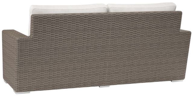 Sunset West Coronado Driftwood Resin Wicker Outdoor Loveseat with Canvas Flax Cushion-3