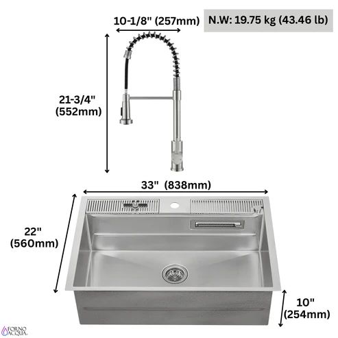 Forno Acqua MultiSINK Stainless Steel Dual Mount Kit with Integrated Waterfall Rinsing and Glass Washing Station-3