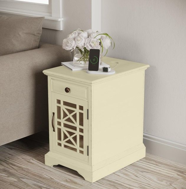 Jofran Inc. Craftsman Antique Cream Power Chairside Table-1