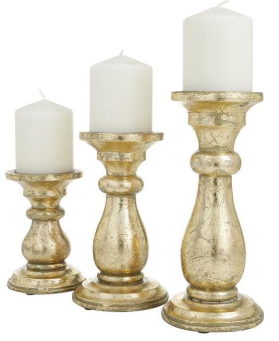 Deco Marche 3-Piece Gold Turned Candle Holder Set-1