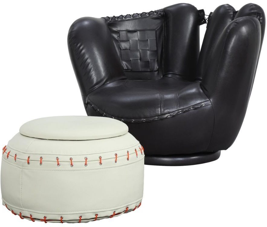 ACME Furniture All Star 2 Piece Black White Baseball and Glove Chair and Ottoman Set Antioch CA