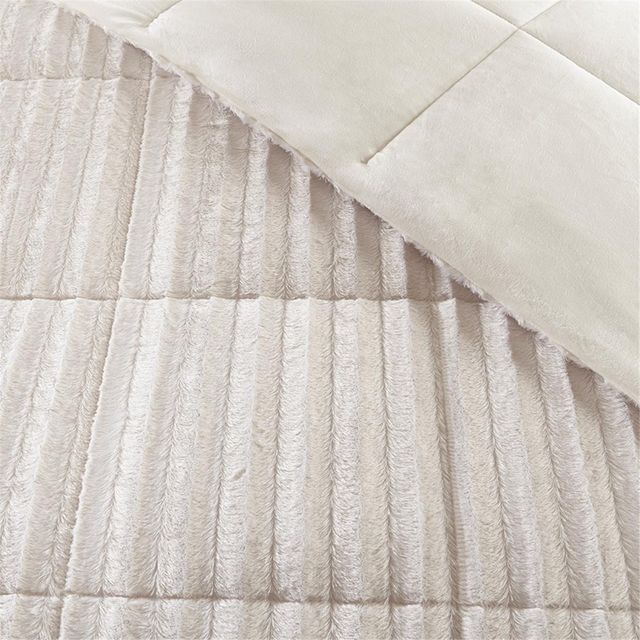 Olliix by Madison Park Duke Champagne Full/Queen Faux Fur Comforter Mini Set-1