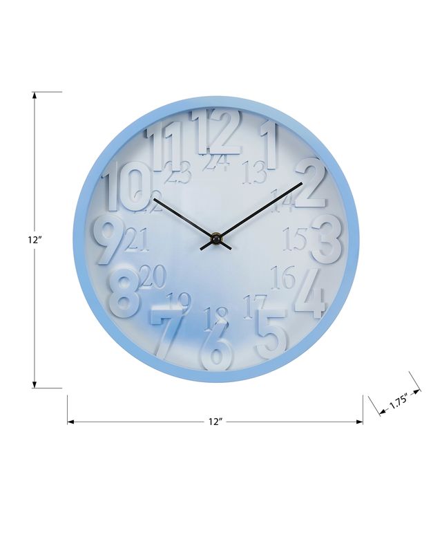 Monarch Specialties Inc. Blue 12" Wall Clock with White Numbers and 24-Hour Format-2