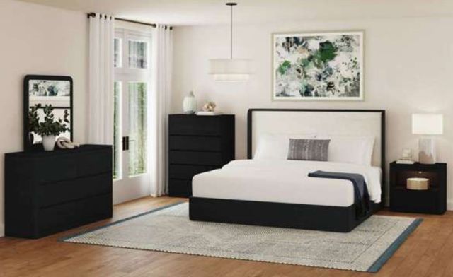 Elements International Rosalie Black/Gray Upholstered Queen Panel Bed-1