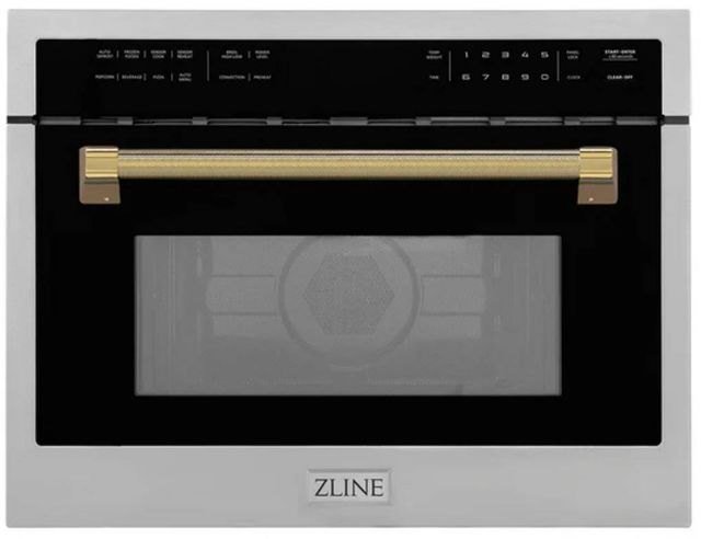 ZLINE Autograph Edition 24" 1.6 Cu. Ft. Stainless Steel Built-in Convection Microwave Oven with Polished Gold Helix Handle-0