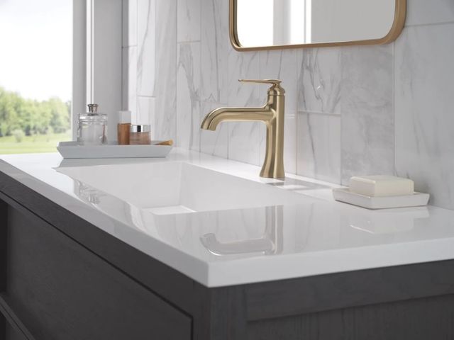 Delta Bonacci™ Champagne Bronze Single Handle Bathroom Faucet with Drain-3