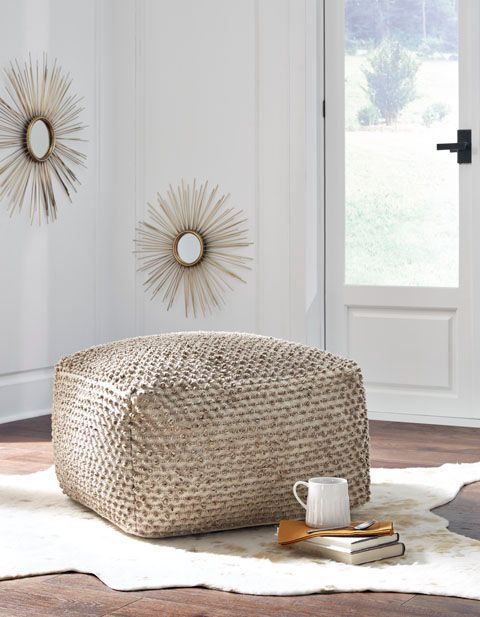 Signature Design by Ashley® Hedy Natural/Ivory Pouf-1