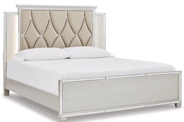 Signature Design by Ashley® Lindenfield 3-Piece Silver King Upholstered Panel Bed Set-3