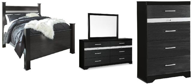 Signature Design by Ashley® Starberry 4-Piece Black Queen Poster Bed Set-0