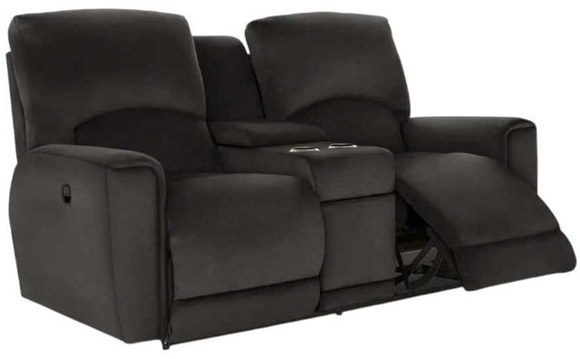 La-Z-Boy® Cassian Dark Chocolate Leather Manual Reclining Loveseat with Console-3