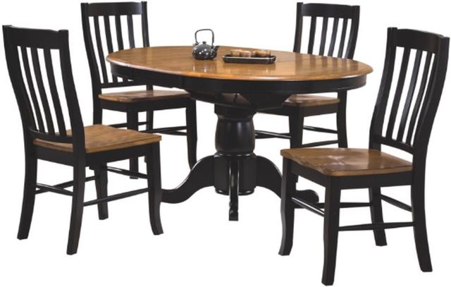 Winners Only® Quails Run Almond Top Round Pedestal Dining Table with Ebony Base-1