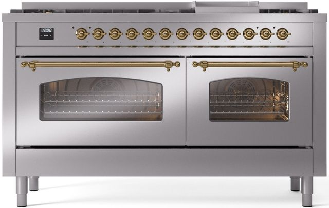 Ilve® Nostalgie II Series 60" Stainless Steel Pro Style Dual Fuel Range-0