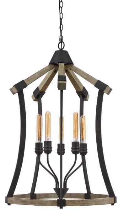 Cal® Lighting & Accessories Dali Iron/Light Oak Chandelier-0