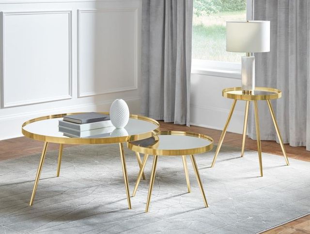 Coaster® Kaelyn 3-Piece Mirrored Top Occasional Table with Gold Base Set-1