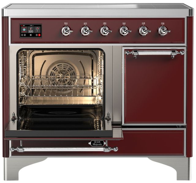 Ilve® Majestic III 40" Burgundy Pro Style Induction Range with Solid Door and Chrome Trim-3