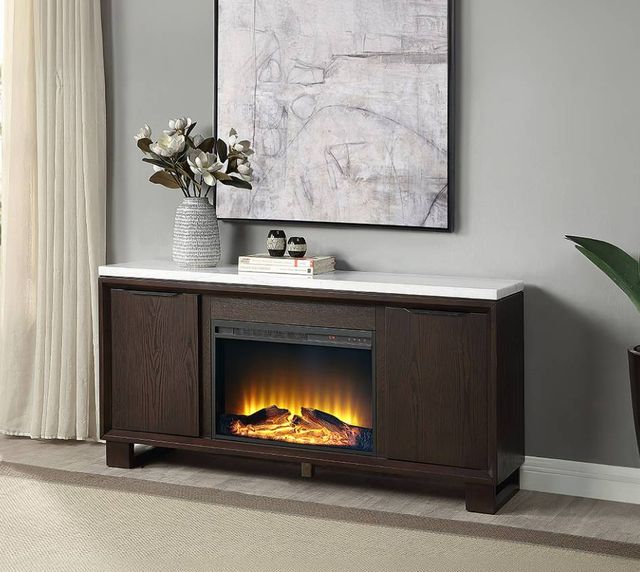 ACME Furniture Edwyn Rustic Espresso/Natural Marble Server with Fireplace-1