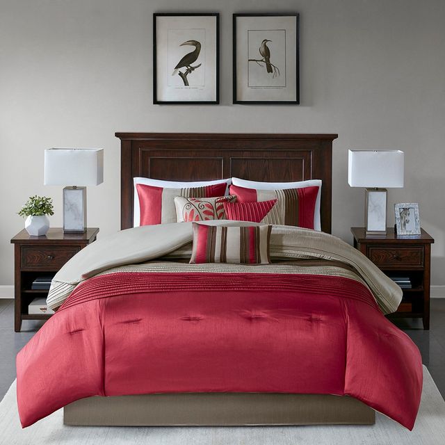 Olliix by Madison Park 7 Piece Red California King Amherst Comforter Set-0