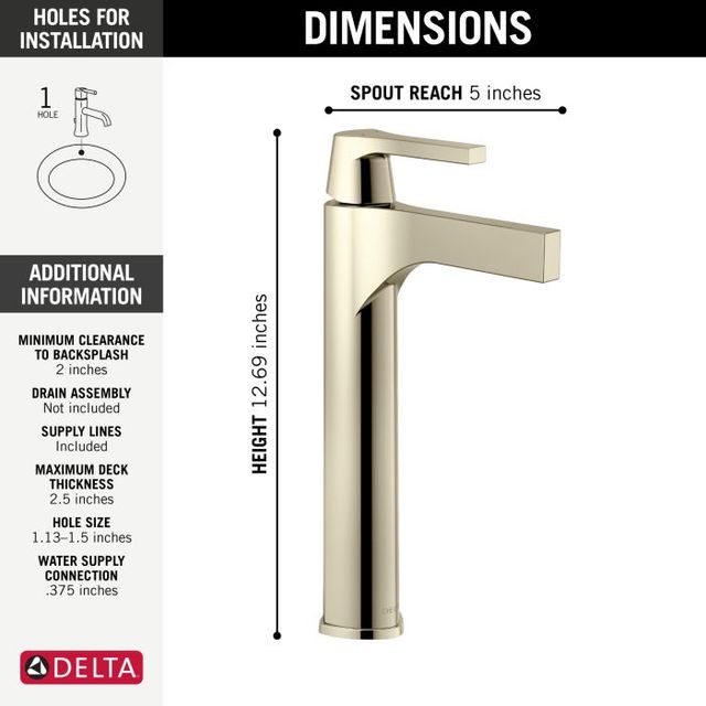 Delta Zura® Polished Nickel Single Handle Vessel Bathroom Faucet-3