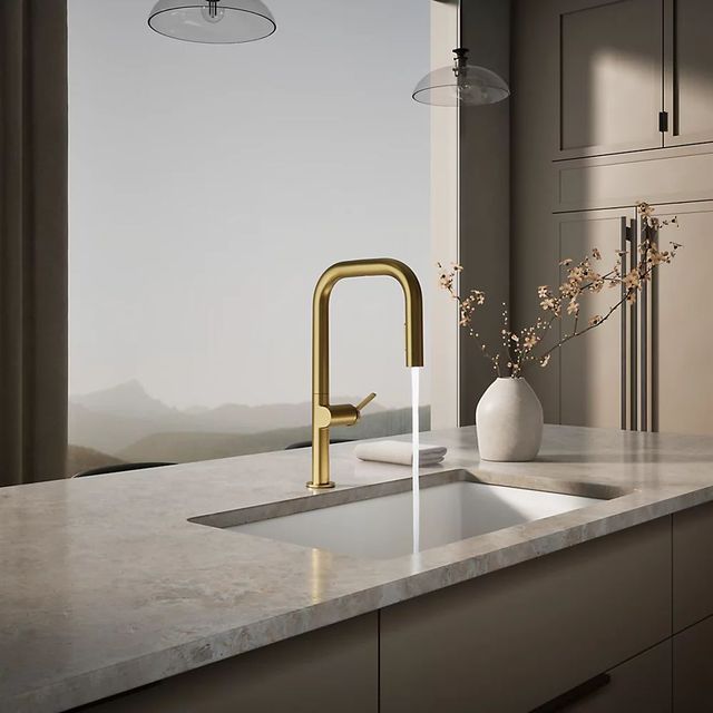 KOHLER® Components® Vibrant Brushed Moderne Brass 18" Touchless Kitchen Sink Faucet with 2-Function Sprayhead-3