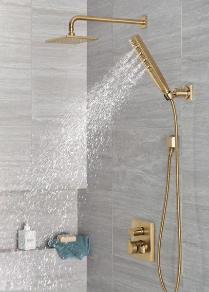 Delta Universal Showering Components Lumicoat® Champagne Bronze Square Single-Setting Raincan Shower Head-2