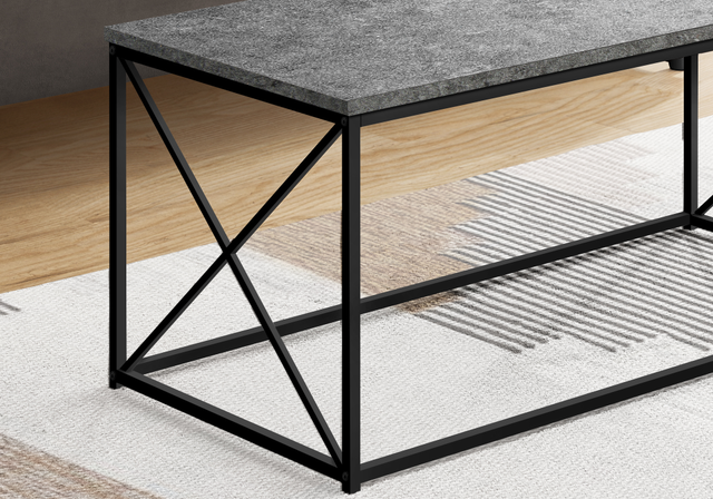 Monarch Specialties Inc. Grey Stone 40"L Coffee Table with Black Metal Base -1
