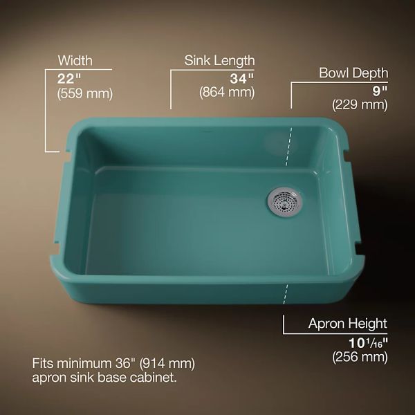 KOHLER® Ironridge® Teal 34" Undermount Single-Bowl Farmhouse Kitchen Sink-2