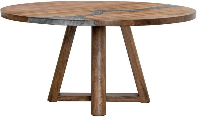 International Furniture Direct Silver Brown Round Dining Table with Resin River-0