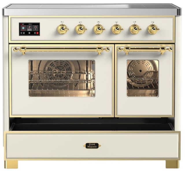 Ilve® Majestic III 40" Antique White Pro Style Induction Range with Triple Glass Door and Brass Trim-2