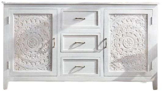 Jaipur Furniture Carved Lace White Wash 2-Door Sideboard-0